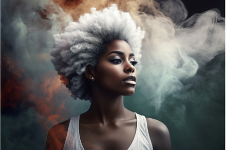 Afro girl grey hair with smoke, a Person Photo by Ylivdesign