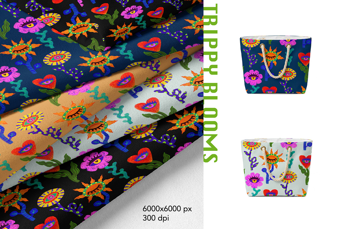Trippy Blooms – Psychedelic Pattern, a Pattern Graphic by Alona Savchuk (Photo 6 of 7)