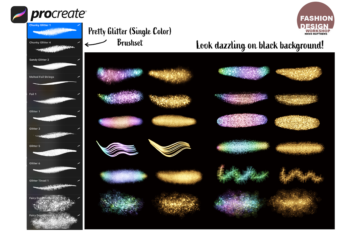 Procreate 24 Pretty Glitter Brushes, a Brush Add-On by Fashion Workshop Bkk (Photo 3 of 8)