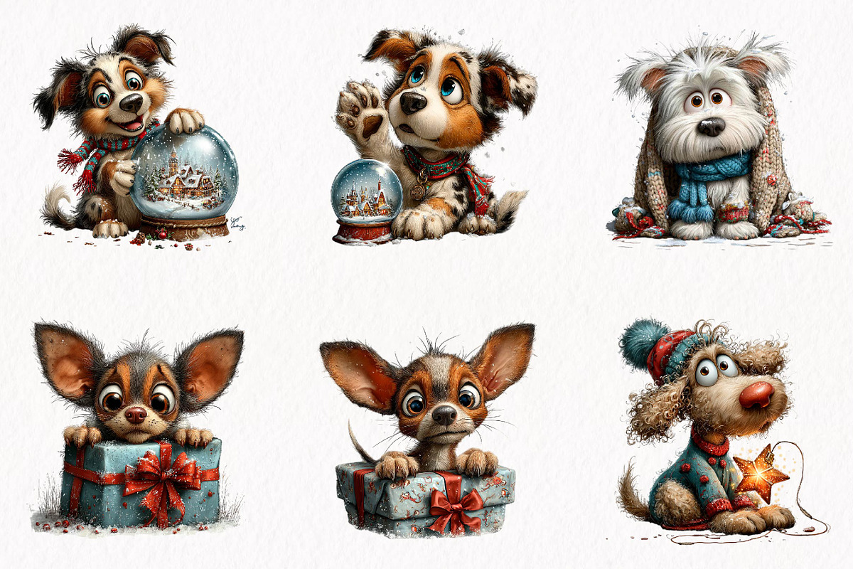 Cute Christmas Dogs Clipart Bundle, a Seasonal Illustration by fashionaddict (Photo 2 of 7)