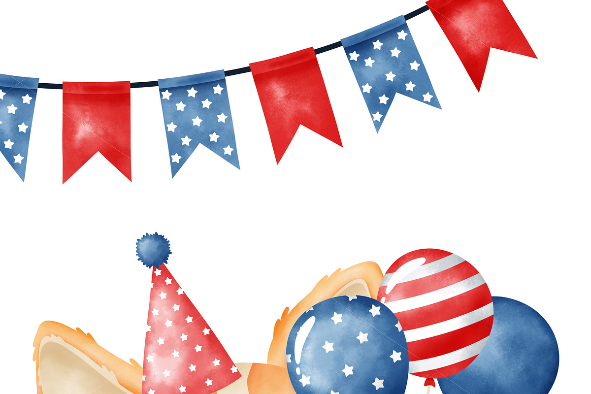 SALE! Watercolor Corgi. 4th of July, a Decorative Illustration by Natalya_Mona_Art (Photo 2 of 8)