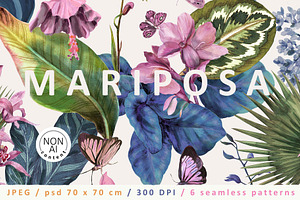 Mariposa. Tropical pattern, a Pattern Graphic by emeraldthue