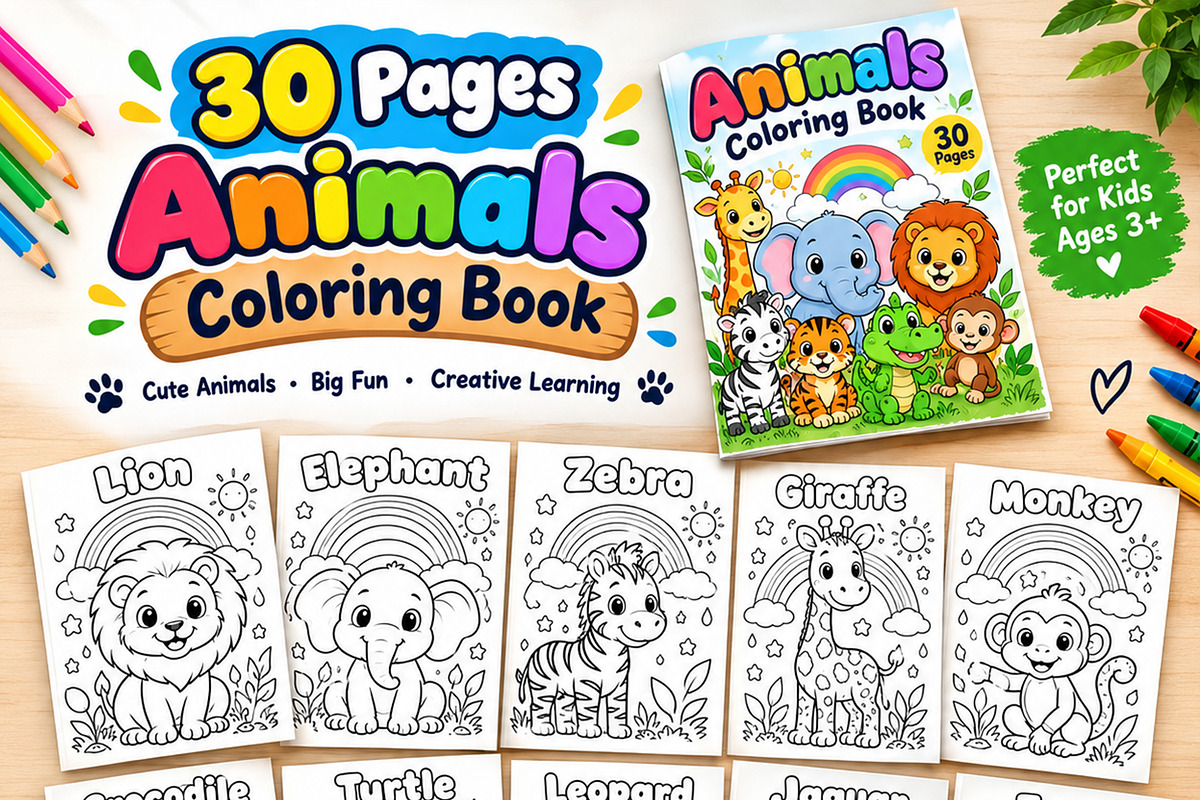 Animal Coloring Book Kids 30 Page, an Education Illustration by Mohammad Sarfaraz (Photo 1 of 15)