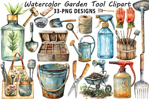 Watercolor Garden Tool Clipart, an Illustration by Daily.Designs