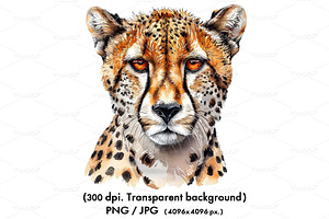Watercolor of a cheetah head., an Animal Illustration by yod67
