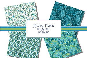 Boho Digital Papers Blue Green