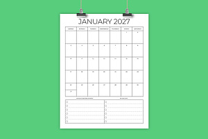 2027 Vertical 8.5 x 11 Inch Planner, a Stationery Template by Running With Foxes
