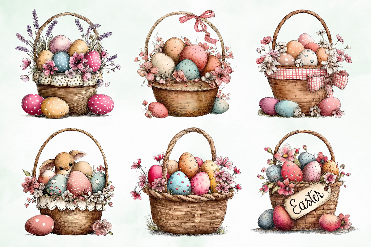 Whimsical Easter Basket Clipart, an Illustration by Creative Art (Photo 6 of 8)