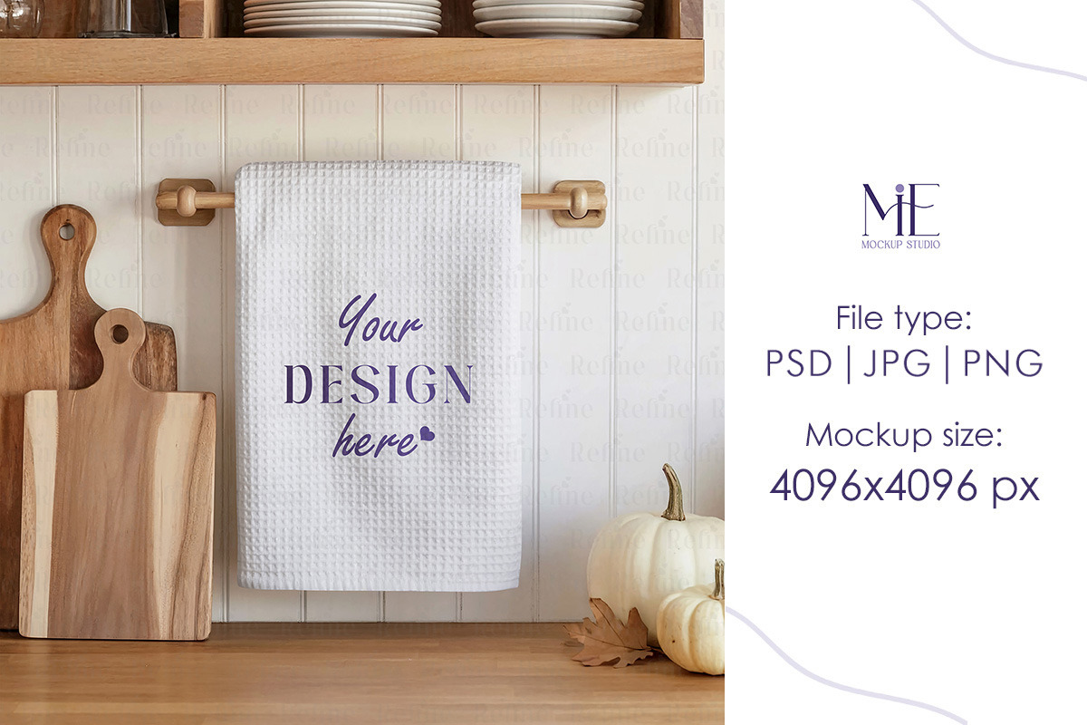 Autumn Waffle Tea Towel PSD Mock-up, a Household Mockup by Mie Mockup Studio (Photo 2 of 6)
