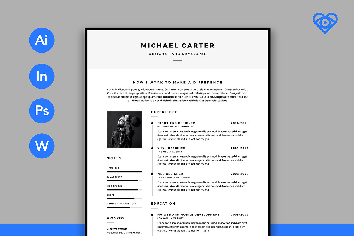 Simple Resume 2, a Resume Template by ikono.me (Photo 1 of 6)