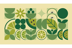 Green geometric food mosaic, a Food Illustration by art PVP - market