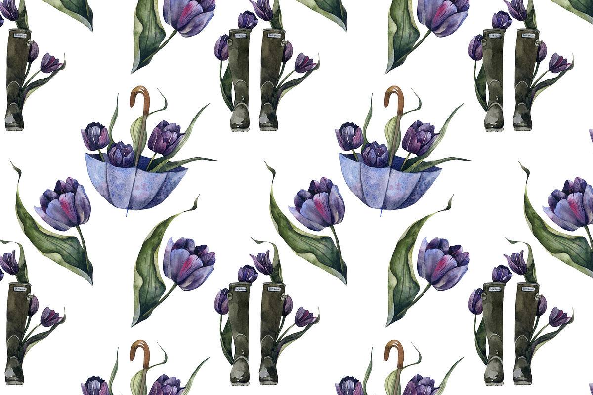 Tulips rainy watercolor clipart, an Object Graphic by Artcard Watercolor (Photo 3 of 5)