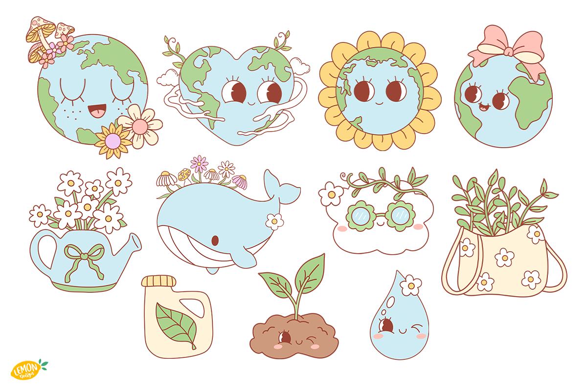 Retro Earth Day PNG Clipart, an Object Illustration by LemonDesign (Photo 2 of 3)