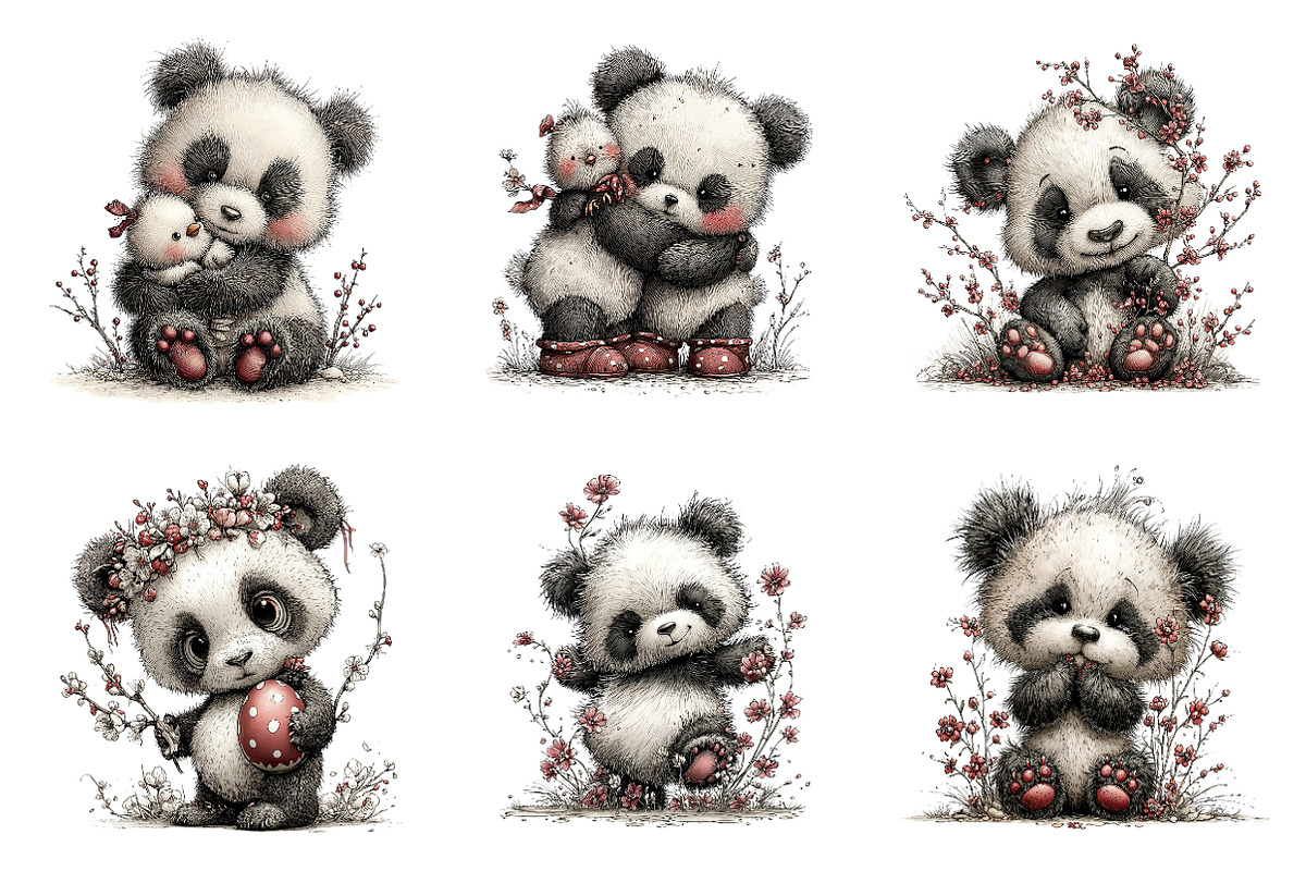 Watercolor spring panda clipart, an Illustration by SinaCreation (Photo 4 of 11)