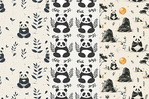 8 Panda Zen Seamless Patterns