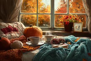 Cozy autumn afternoon with warm drin, a Photo by Tanuart