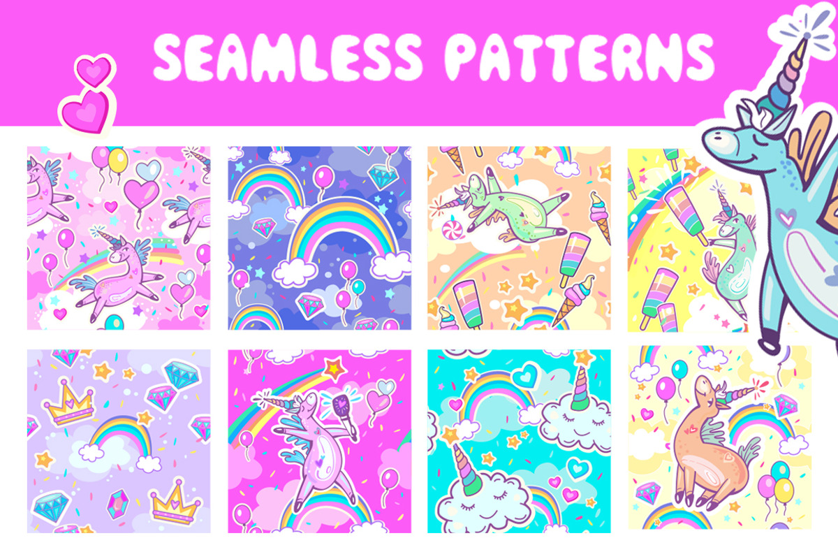 Cute Unicorns Clipart, a Pattern Graphic by ViktoriaARTprint (Photo 4 of 13)