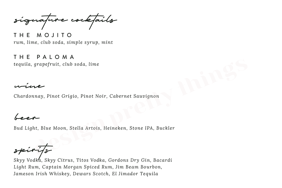 Simple Wedding Bar Menu Template, a Templates & Theme by designprettythings (Photo 2 of 2)