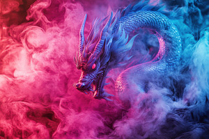 Dynamic blue dragon emerges through, a Photo by Iftikhar Alam