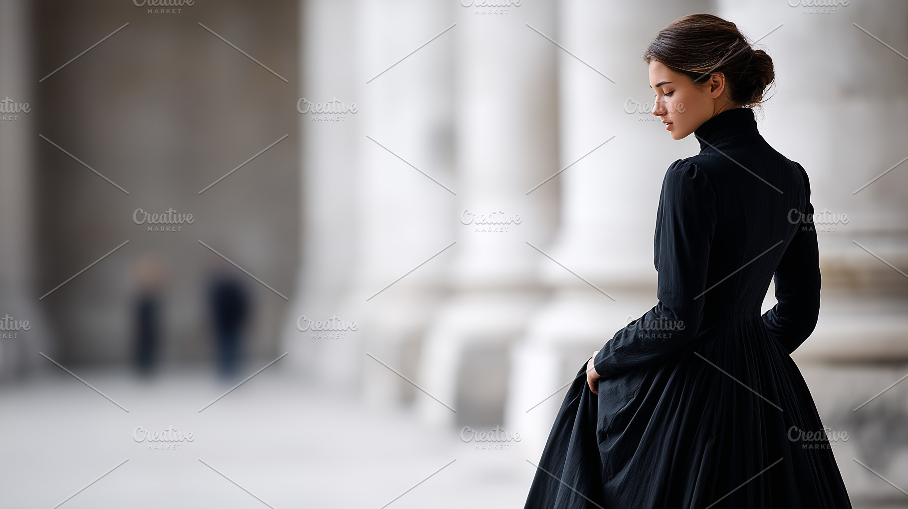 Woman in classic black dress stands, a Person Photo by MistyDay