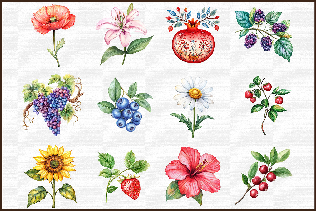 Folk Art Botanicals Flowers Berries, an Illustration by Sublimation Artist (Photo 3 of 6)