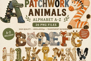 Patchwork Animals Alphabet PNG, a Seasonal Illustration by Tanya Kart