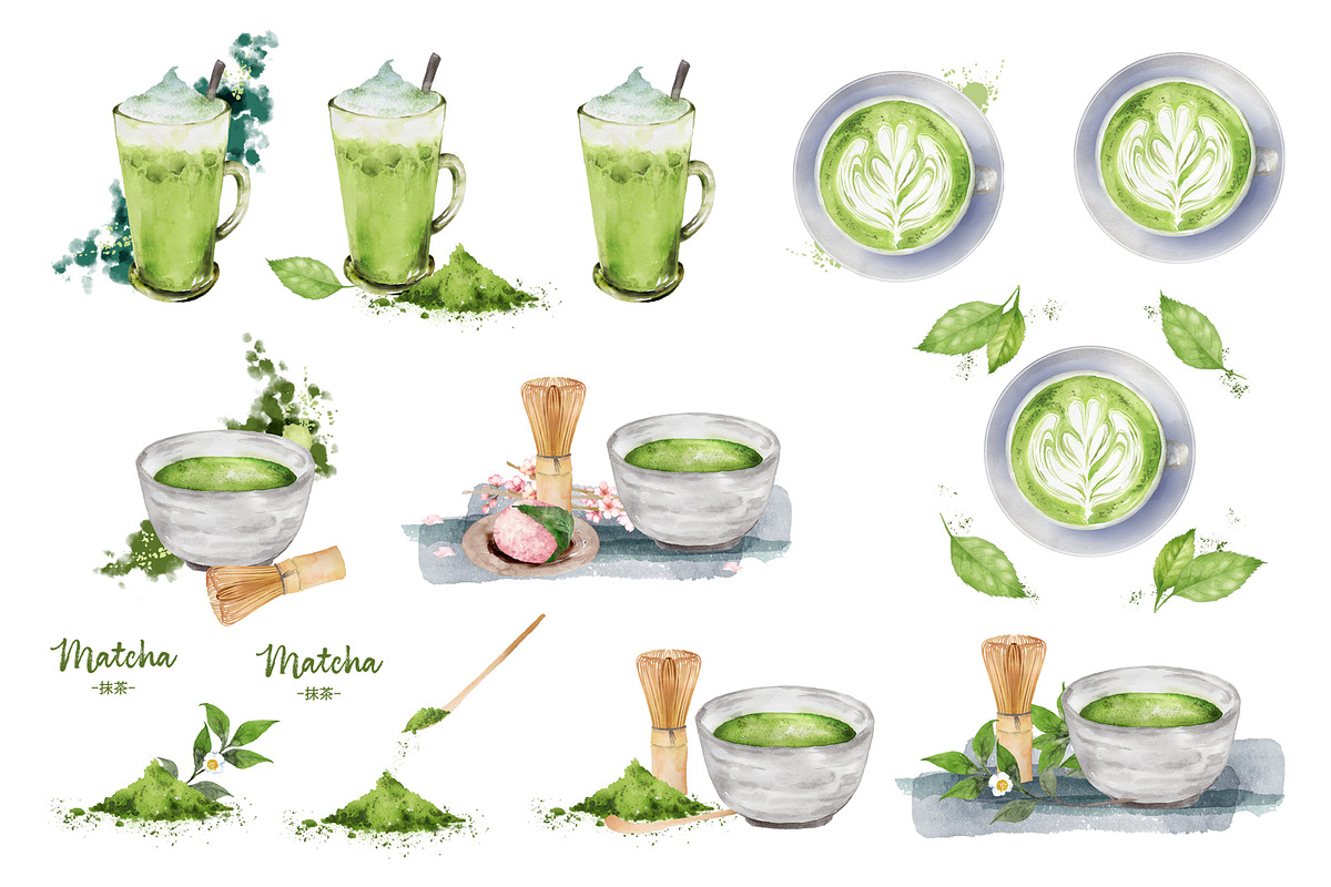 Japanese Matcha Watercolor – 20 PNG, a Food Illustration by Gallery House (Photo 2 of 5)