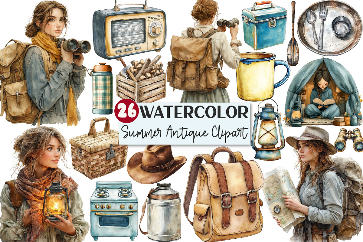 Summer Antique Camping Clipart, an Illustration by Rose Art (Photo 1 of 4)