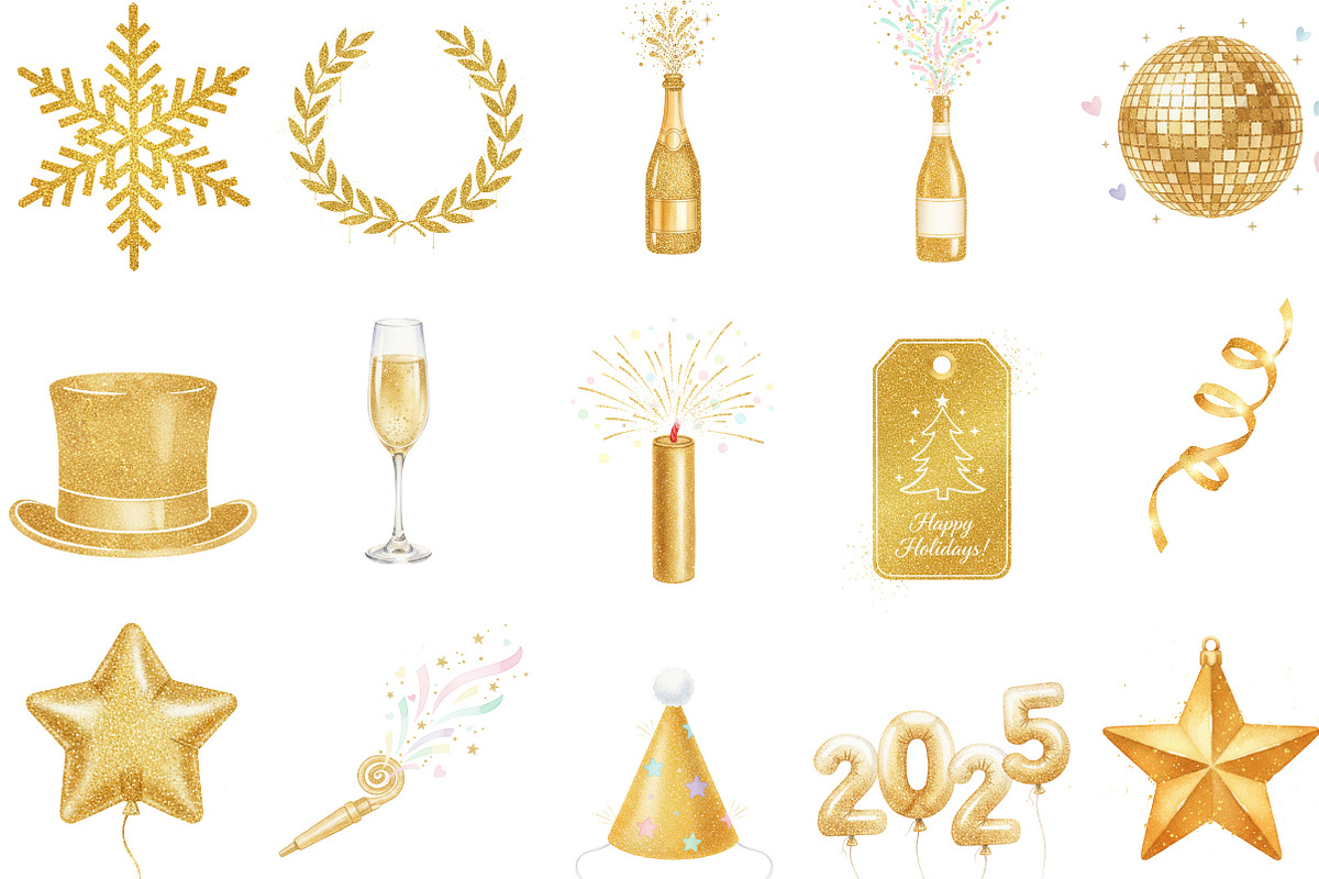Golden Glitter Happy New Year, an Illustration by Designking (Photo 2 of 5)
