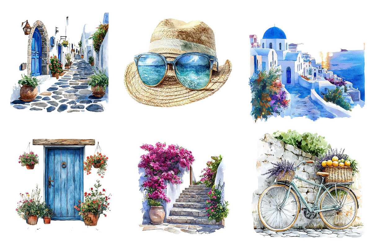 Summer Santorini Vacation Clipart, an Illustration by CreationArt (Photo 2 of 5)