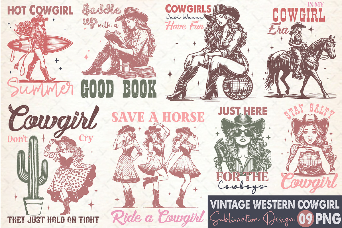 Vintage Western Cowgirl Sublimation, an Illustration by Rose Art (Photo 1 of 7)