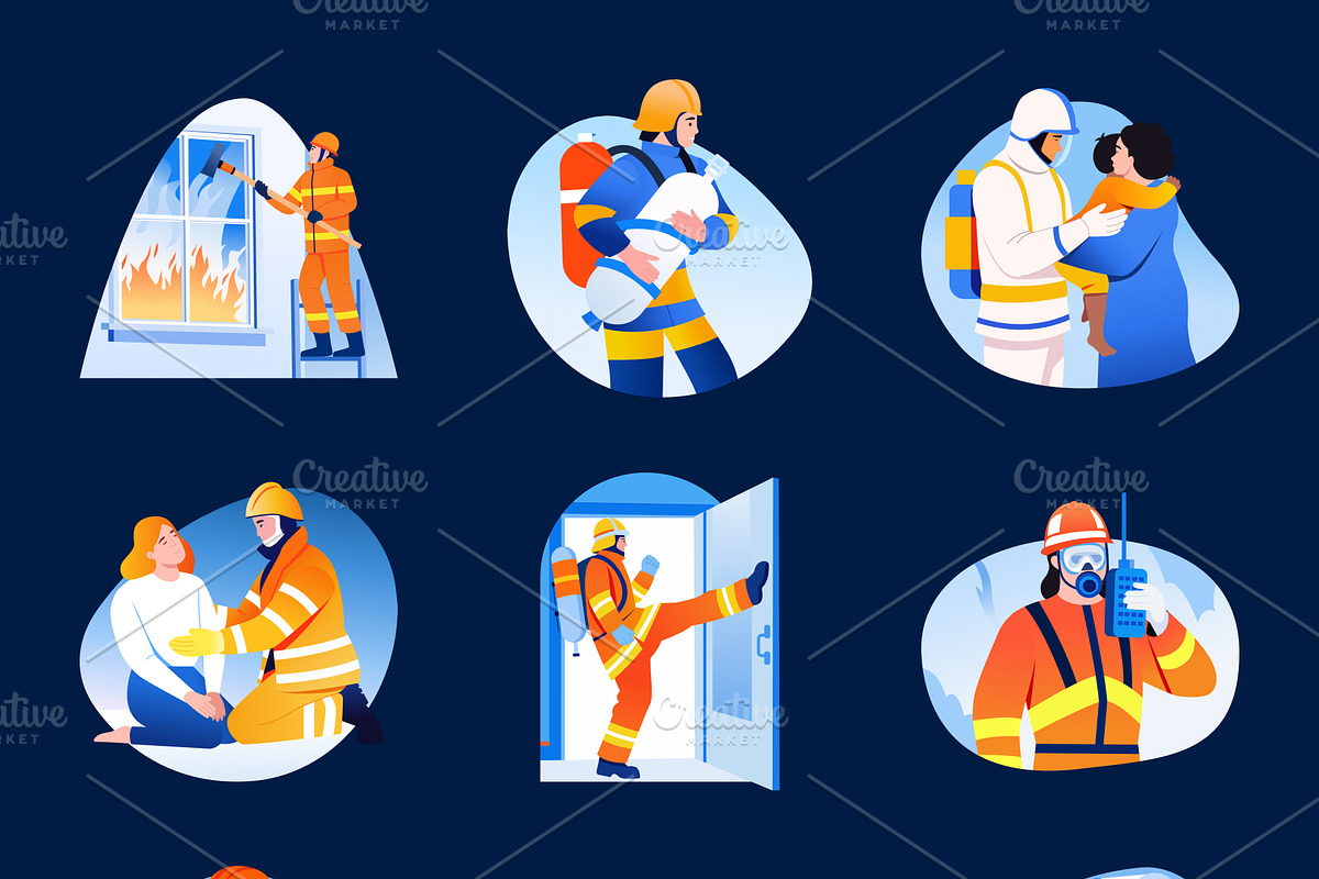Firefighter Illustration Art Set, a Person Illustration by Brickclay (Photo 7 of 9)