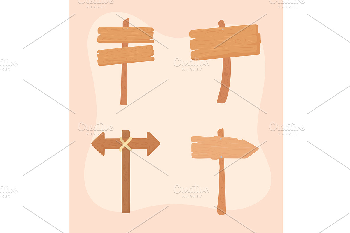 wood boards sign set, an Object Illustration by studiogstock