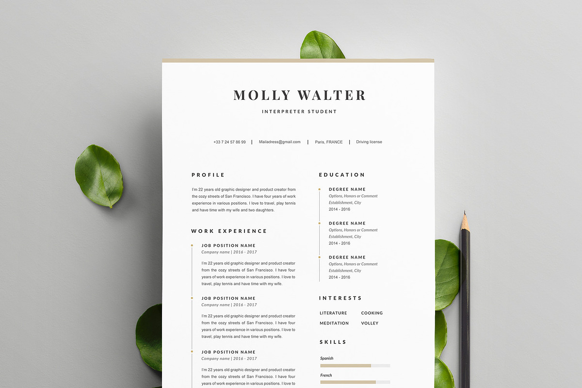 Modern Resume Template  MOLLY A4, a Resume Template by Graace Studio (Photo 1 of 4)