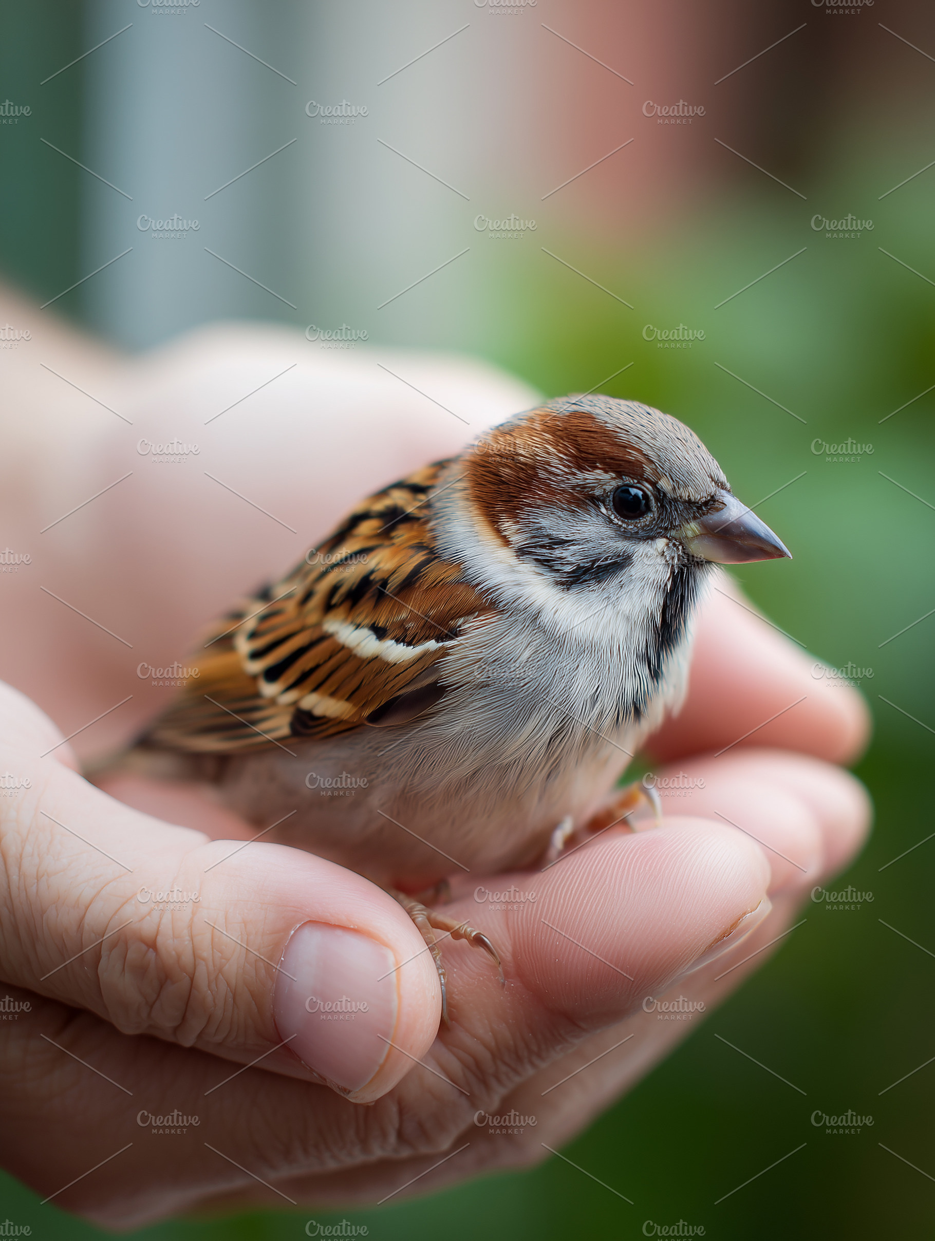 Small sparrow perches gently on, an Animal Photo by MistyDay