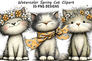 Spring Cat Clipart, an Illustration by Daily.Designs (Thumbnail 1 of 8)