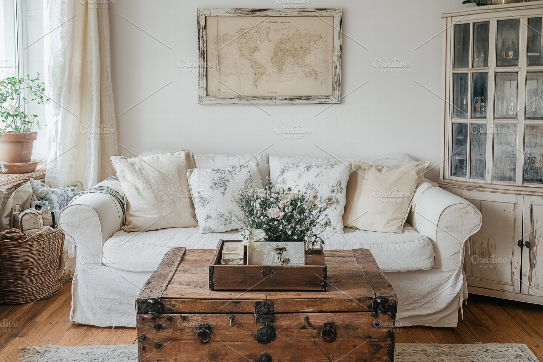 A cozy Shabby Chic interior design style living room featuring a white sofa ado, an Arts & Entertainment Photo by Textures & Backgrounds