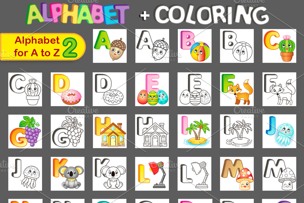 Colored alphabet + coloring pages #2, an Animal Illustration by Nataliia Toporovska (Photo 4 of 4)