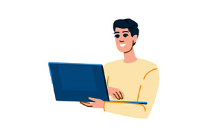 Smiling man working on laptop, a Technology Illustration by pikepicture
