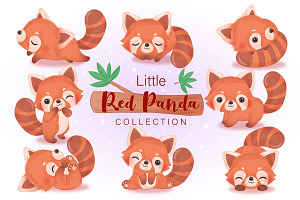 Cute Little Red Panda Clipart Set