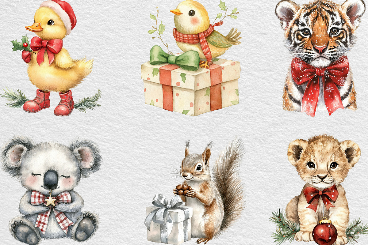 Cute Animal Christmas Clipart, an Illustration by Black Bird Studio (Photo 5 of 6)