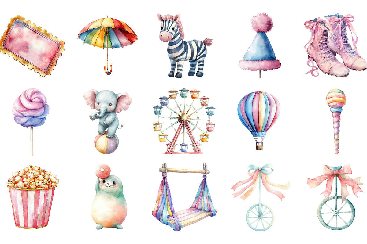 Pastel Circus Clipart, an Illustration by Designking (Photo 3 of 5)