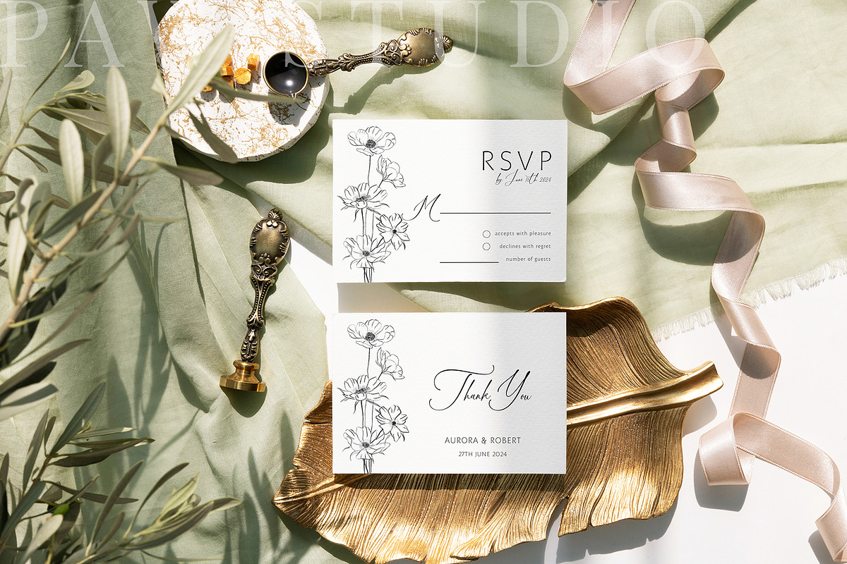Card Mockup 5x3.5 RSVP Olive, a Merchandise Mockup by PawMockups (Photo 5 of 10)