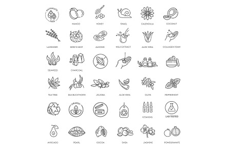 Natural organic cosmetics icons, an Outline Icon by Tettygreen