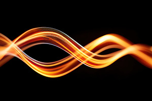 Flowing orange waves with dynamic light patterns in a dark background, an Arts & Entertainment Photo by AlyaAnd