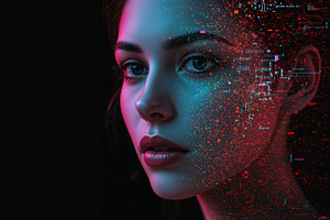 Showing woman's face glowing, an Illustration by wavebreak