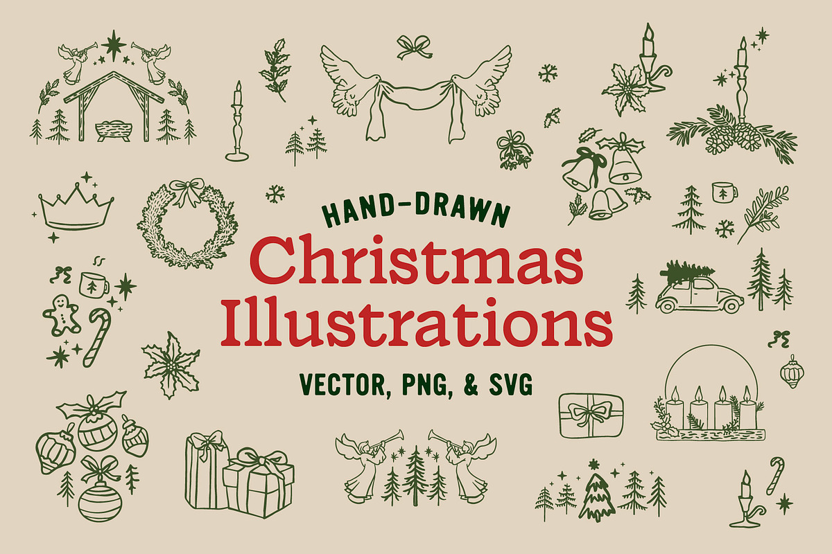 Hand-Drawn Christmas Illustrations, a Seasonal Illustration by Nixon Design (Photo 1 of 9)