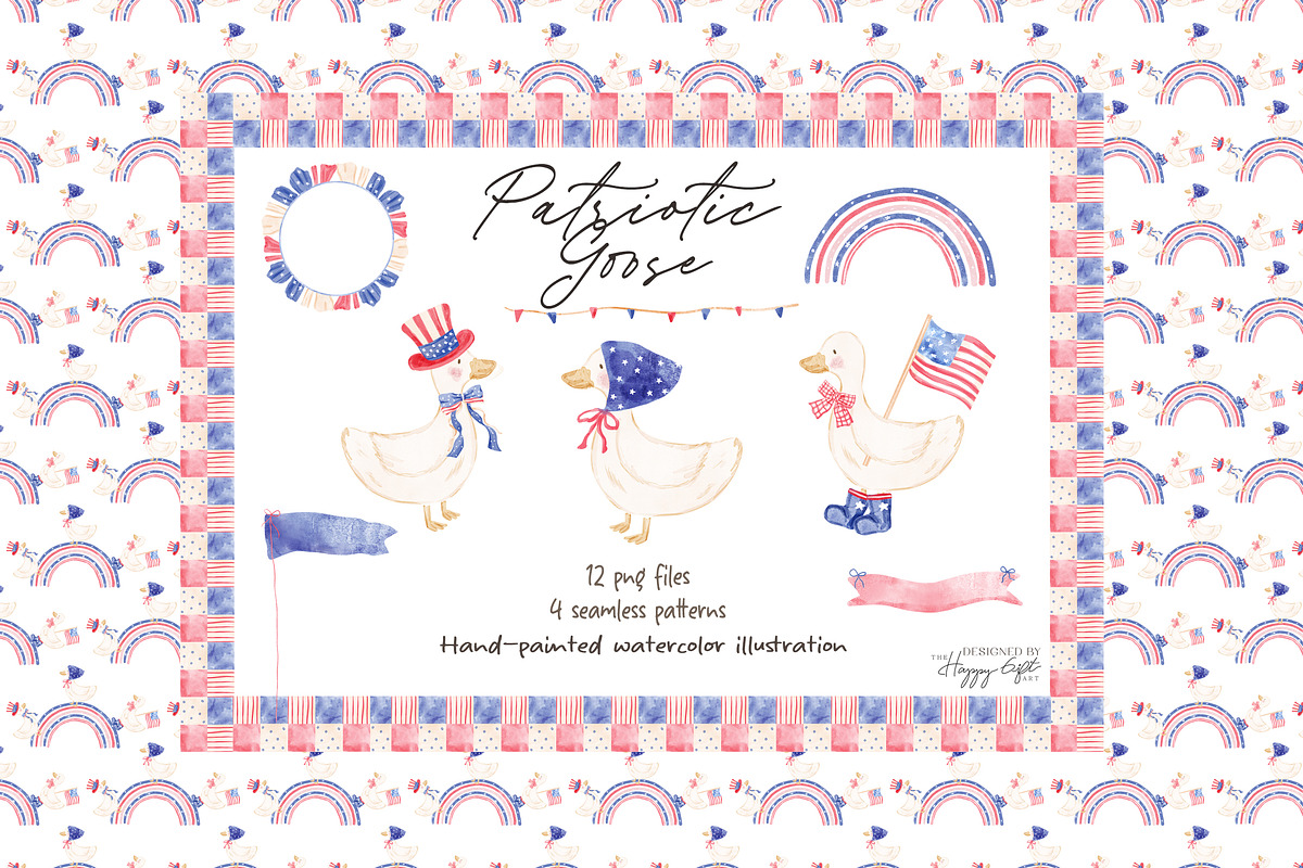 4th of July Patriotic Goose cliparts, an Illustration by TheHappyGiftArt (Photo 1 of 10)
