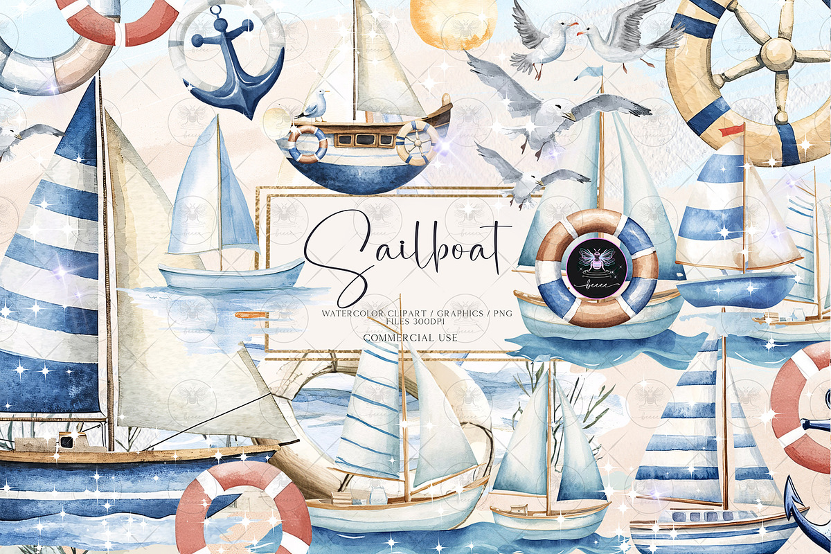 Sailboat Sea Board Clipart, an Illustration by BigCakeBee (Photo 1 of 4)