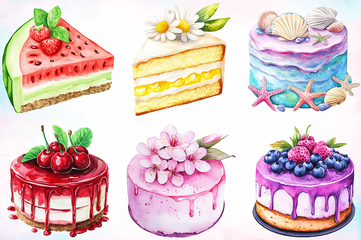 Watercolor Summer Cake Clipart PNG, a Seasonal Illustration by Canvas Craft (Photo 4 of 4)